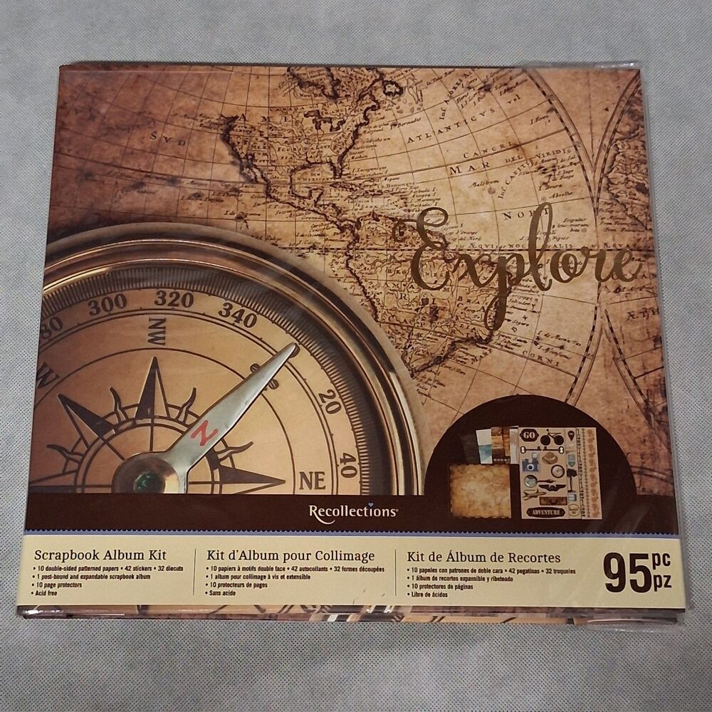 Recollections Explore 12x12 Scrapbook Album Kit 95 Pcs Post Bound 20 Pages New